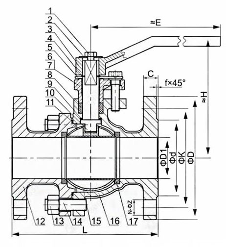 Q41F-10K日標(biāo)球閥結(jié)構(gòu)圖 Q41F-10K日標(biāo)球閥結(jié)構(gòu)圖