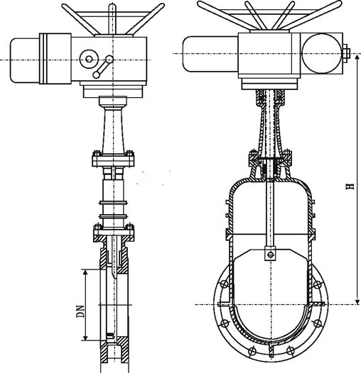 電動帶蓋零泄漏暗桿刀型閘閥結構尺寸